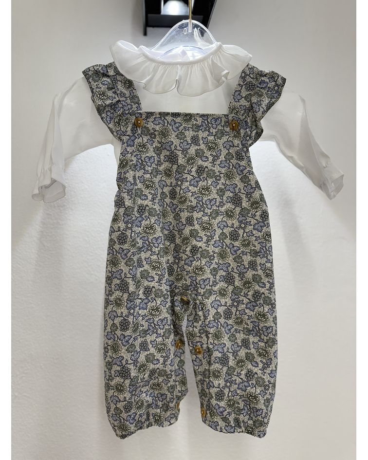 CONJUNTO JARDINEIRA/BLUSA ESTAMPADA