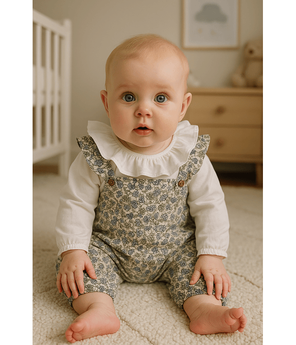 CONJUNTO JARDINEIRA/BLUSA ESTAMPADA