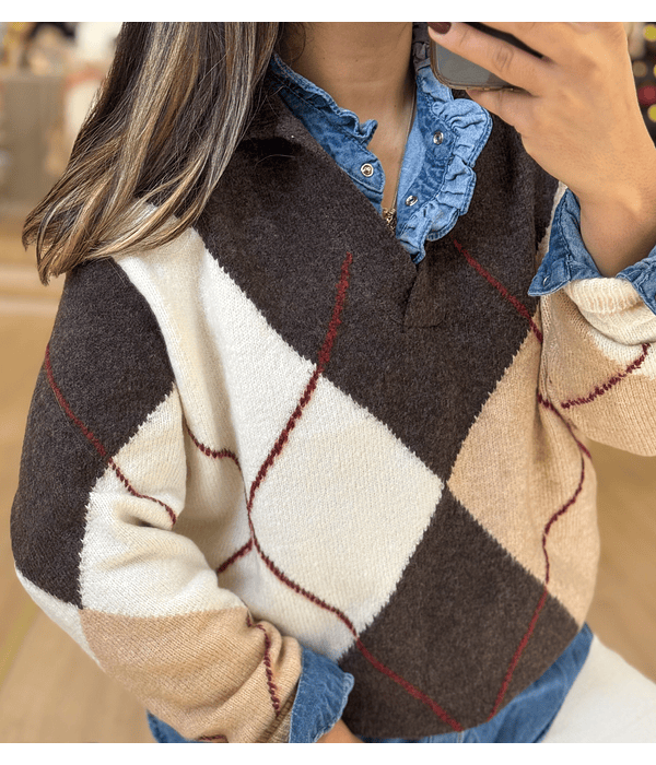 PULLOVER CASTANHO LOSANGOS 
