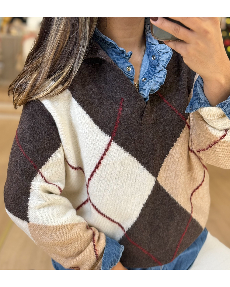 PULLOVER CASTANHO LOSANGOS 