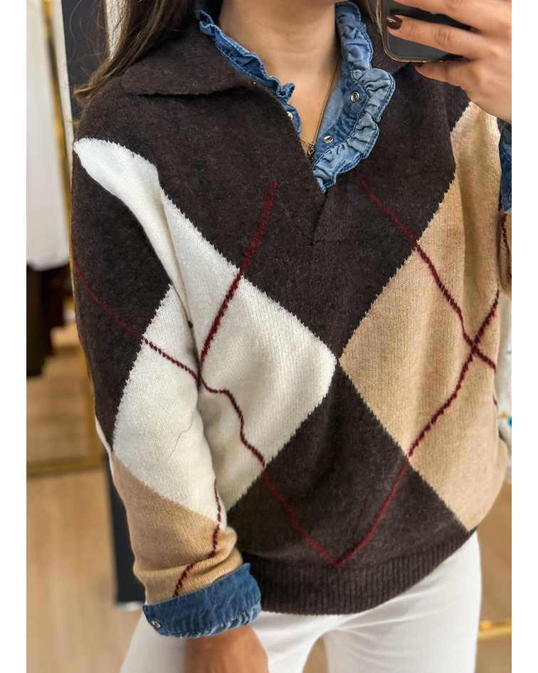 PULLOVER CASTANHO LOSANGOS 