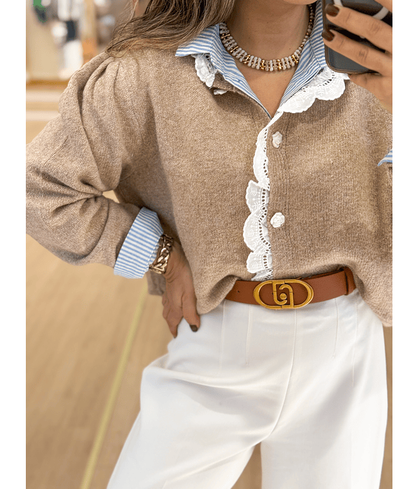 CARDIGÃ MALHA CREME