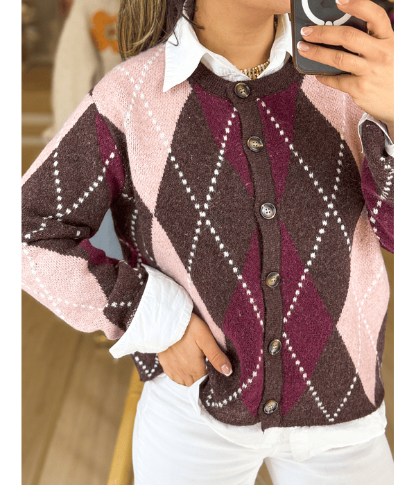 CARDIGÃ MALHA LOSANGOS 