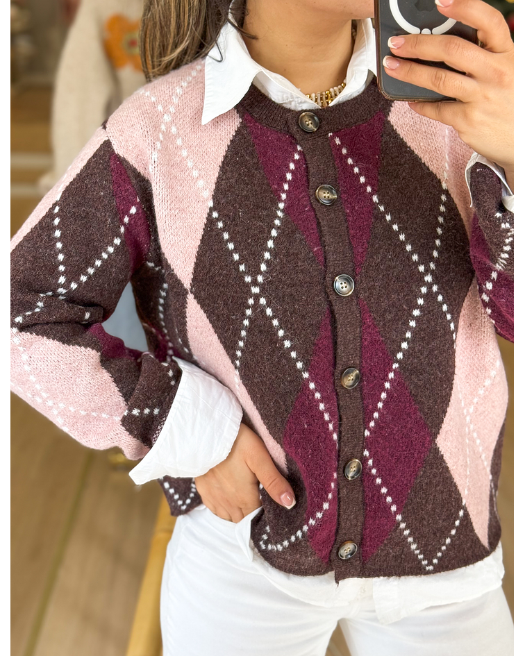 CARDIGÃ MALHA LOSANGOS 