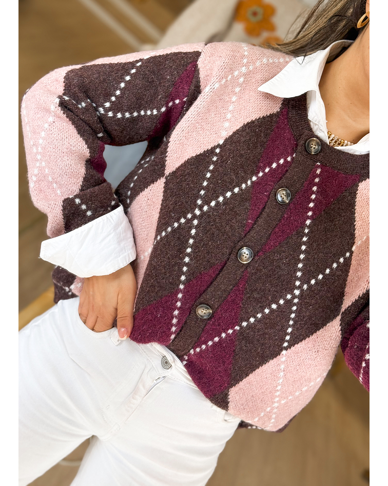 CARDIGÃ MALHA LOSANGOS 