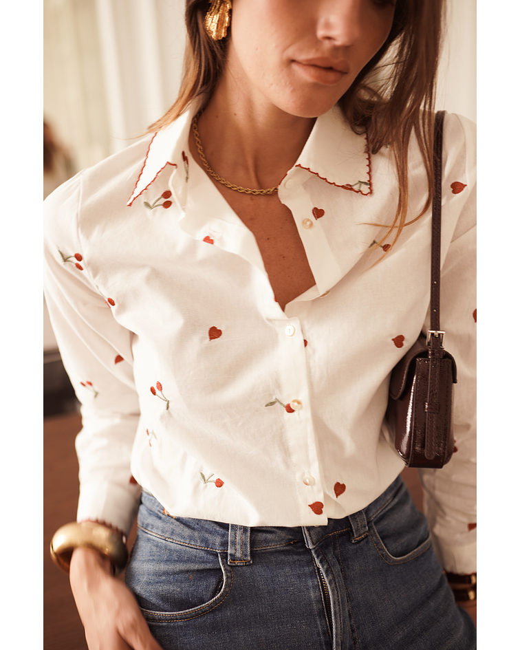 CAMISA BORDADA CEREJAS