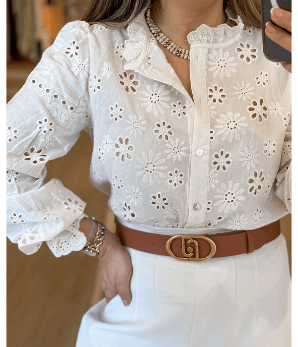 CAMISA BORDADA BEGE