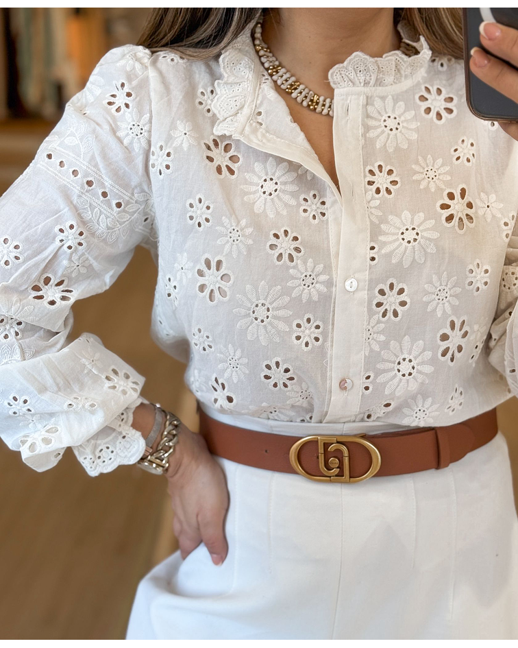 CAMISA BORDADA BEGE