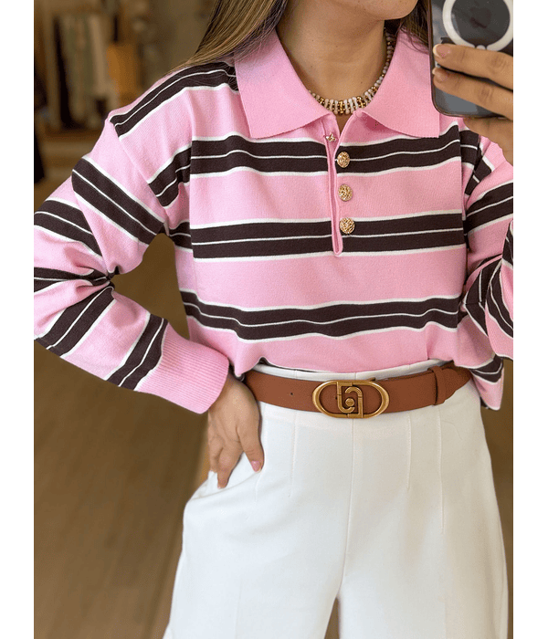 PULLOVER RISCAS ROSA