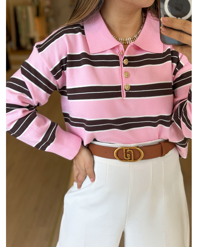 PULLOVER RISCAS ROSA