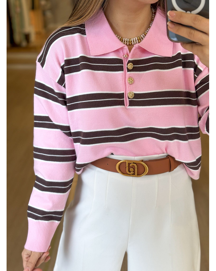 PULLOVER RISCAS ROSA