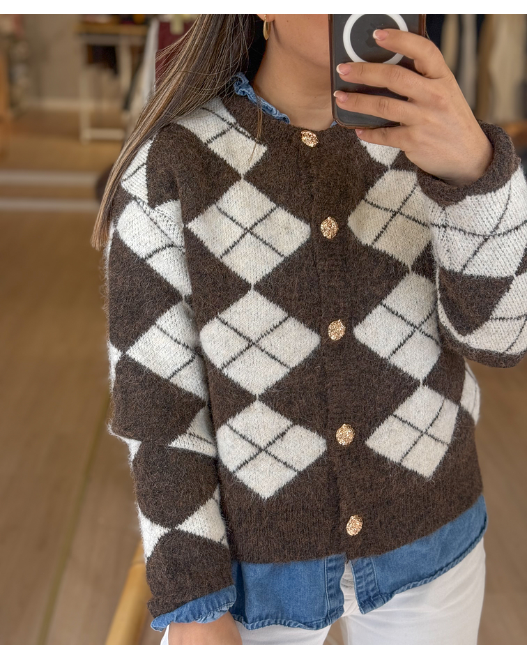 CARDIGA MALHA LOSANGOS