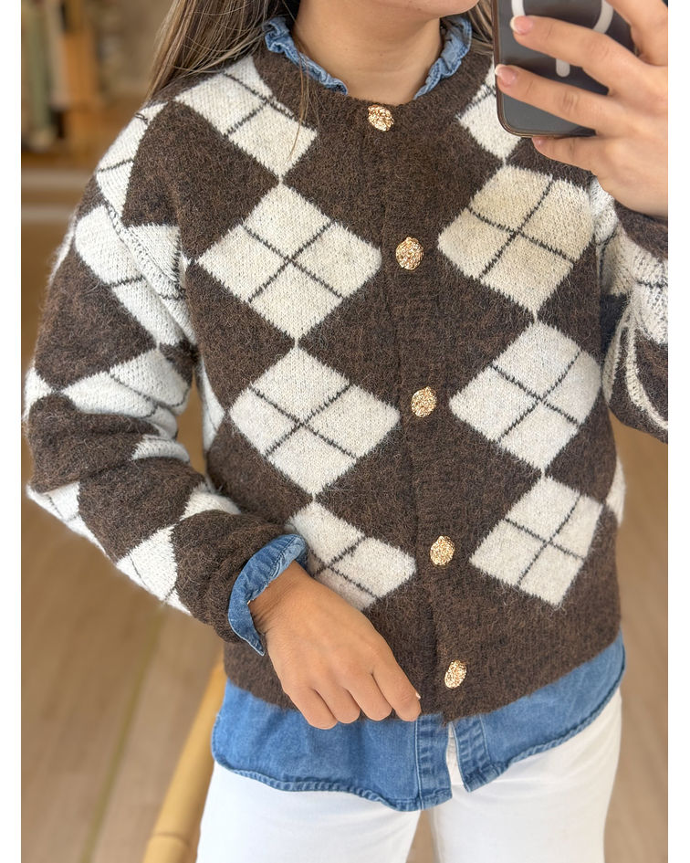 CARDIGA MALHA LOSANGOS