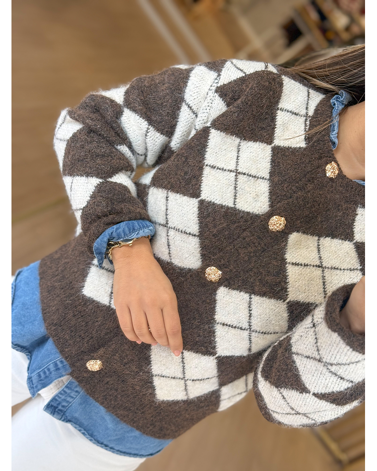 CARDIGA MALHA LOSANGOS