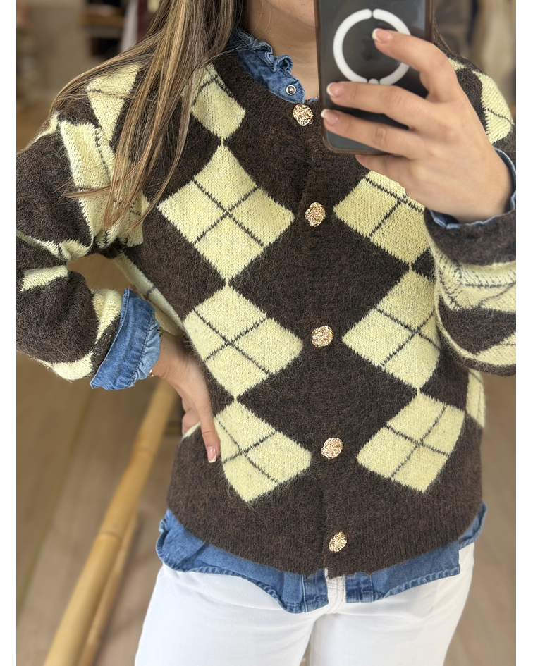 CARDIGA MALHA LOSANGOS 