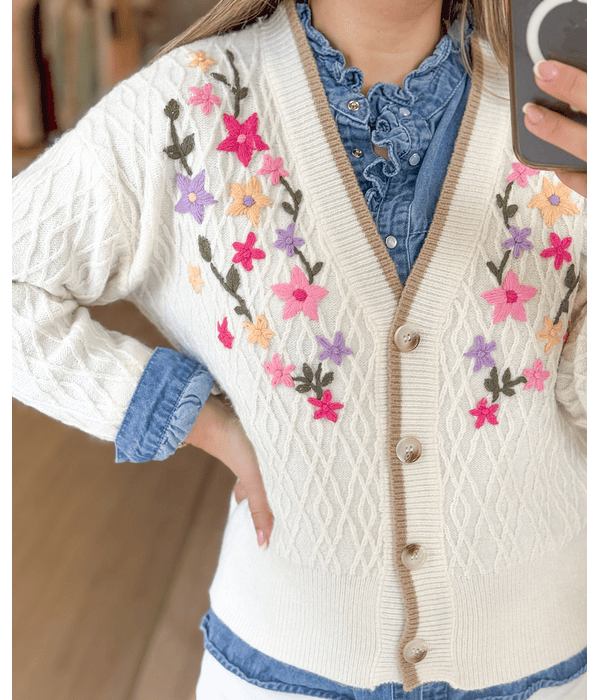 CARDIGÃ MALHA FLORES