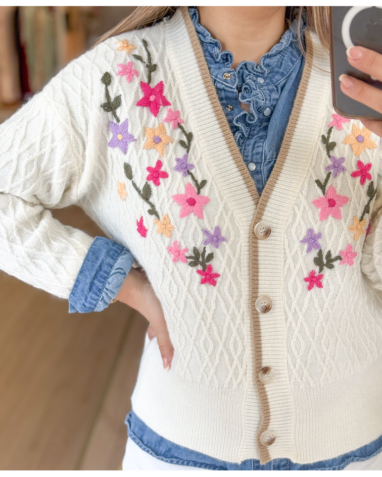 CARDIGÃ MALHA FLORES