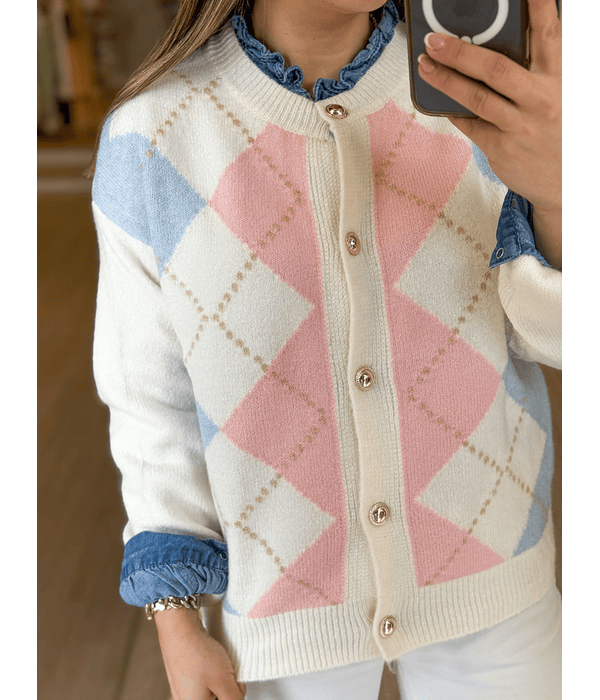 CARDIGÃ MALHA LOSANGOS 