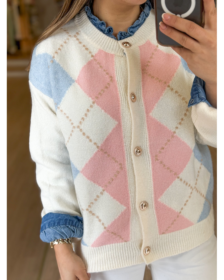 CARDIGÃ MALHA LOSANGOS 