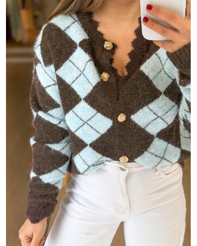 CARDIGA MALHA LOSANGOS