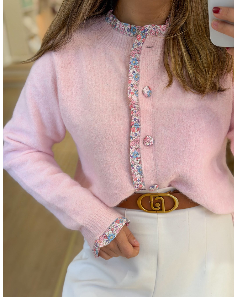 CARDIGÃ ROSA COM FOLHINHO