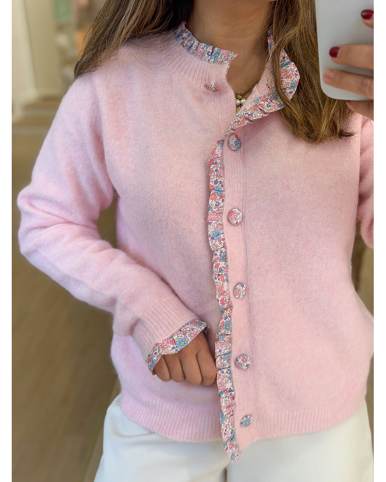 CARDIGÃ ROSA COM FOLHINHO