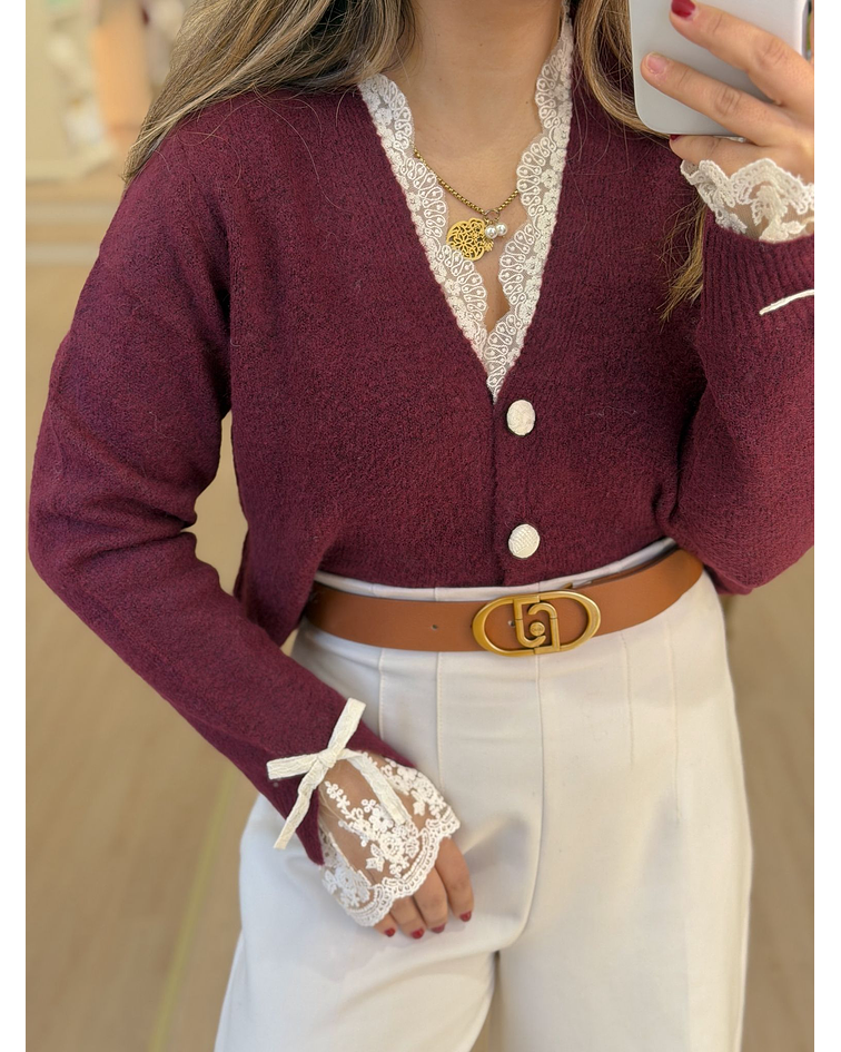 CARDIGÃ MALHA COM RENDA