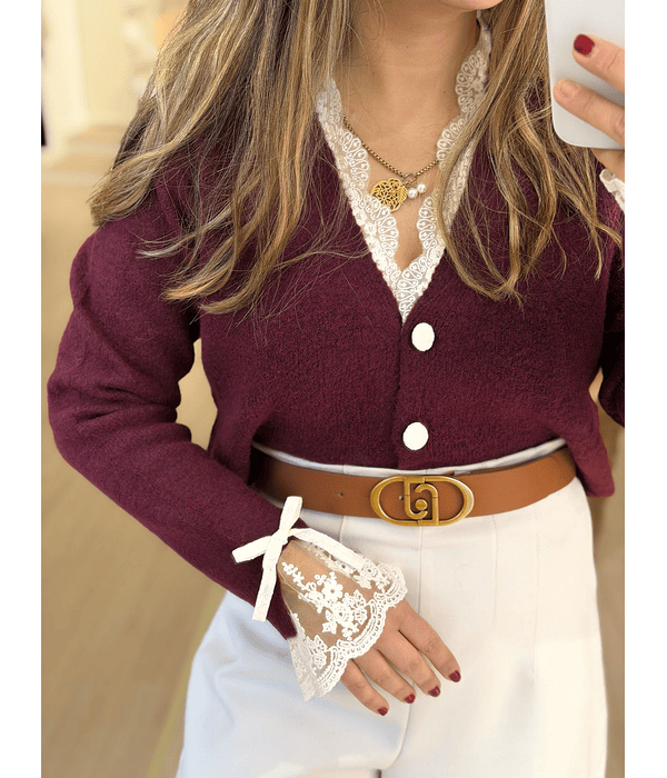 CARDIGÃ MALHA COM RENDA