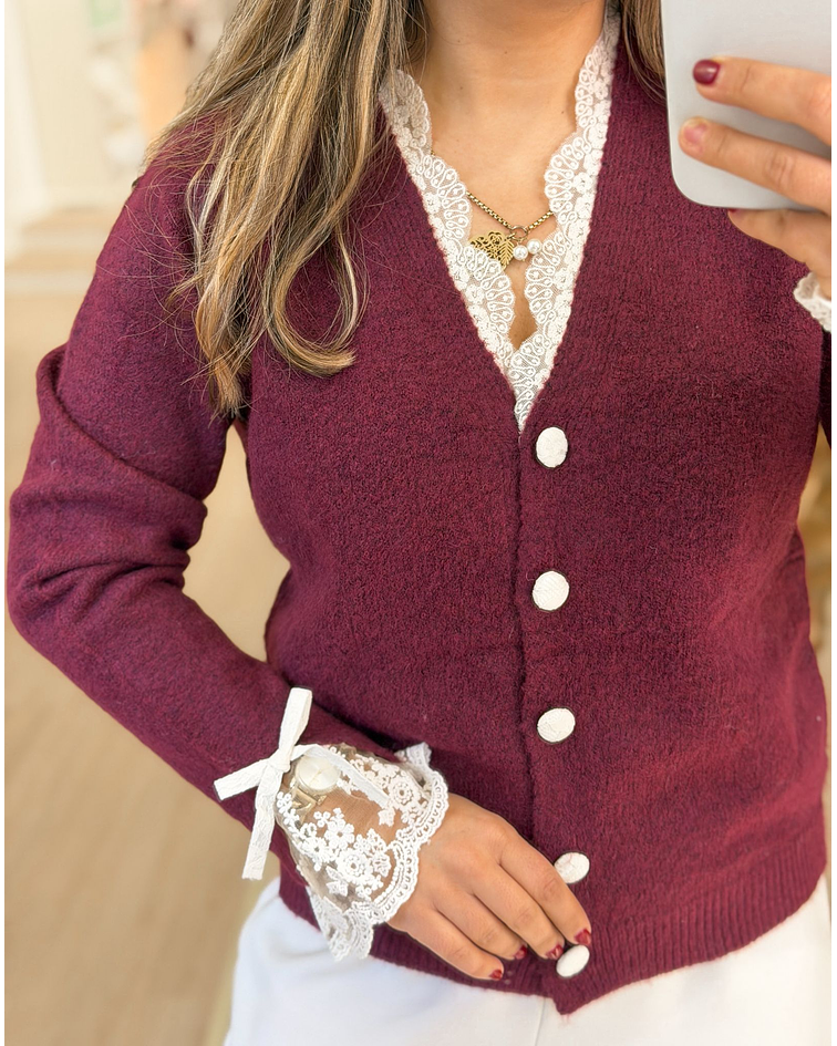 CARDIGÃ MALHA COM RENDA