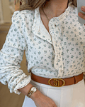 CAMISA ESTAMPADA COM FLORES VERDES