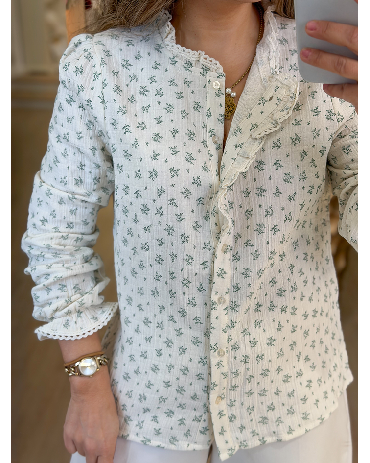 CAMISA ESTAMPADA COM FLORES VERDES