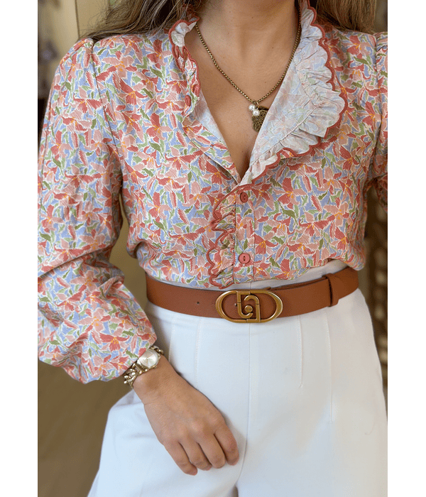 BLUSA FLORAL COM FOLHO