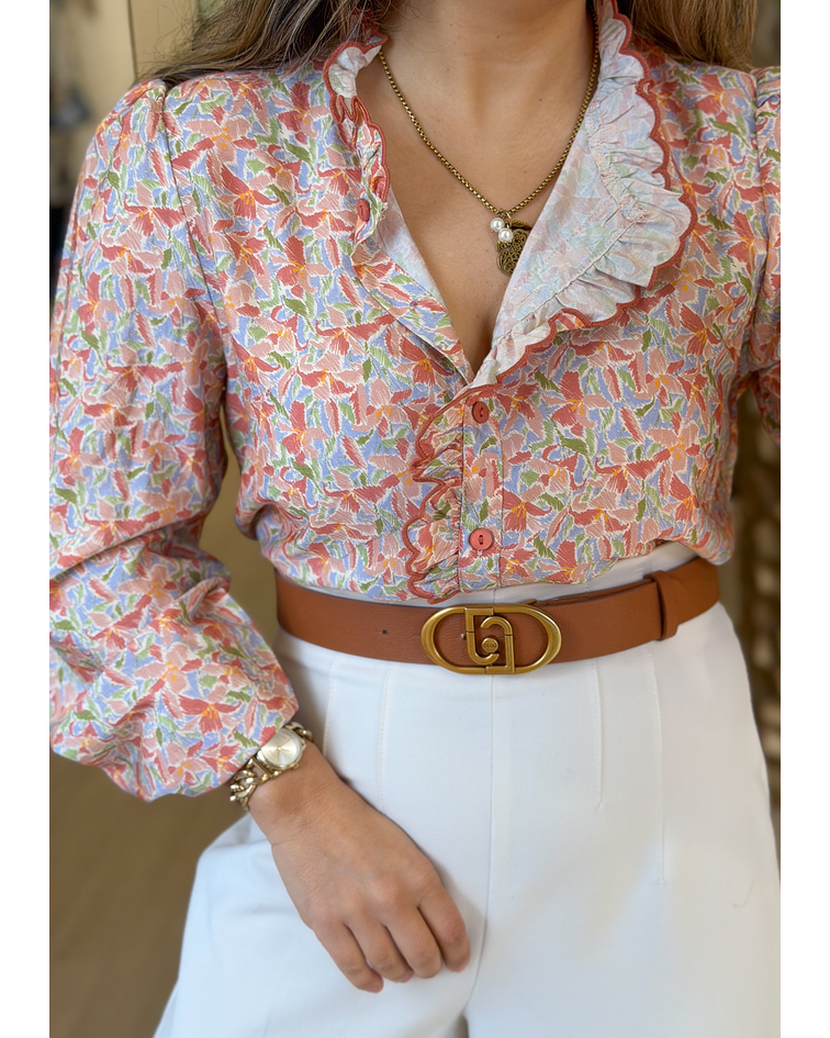 BLUSA FLORAL COM FOLHO