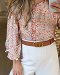 BLUSA FLORAL COM FOLHO