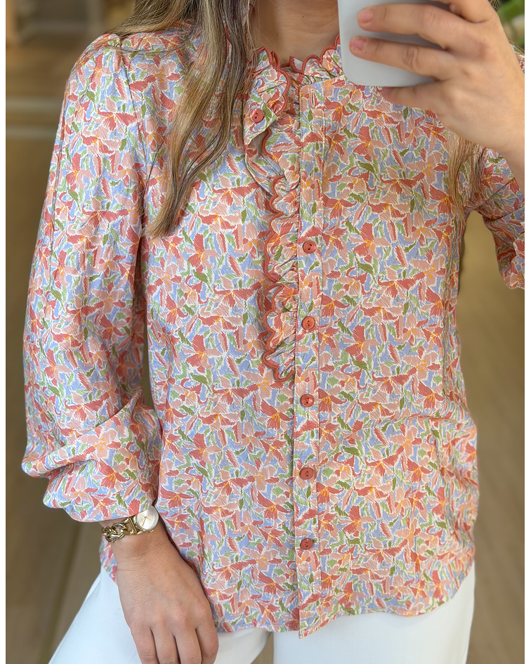 BLUSA FLORAL COM FOLHO