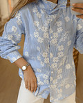 CAMISA RISCAS COM FLORES BORDADAS