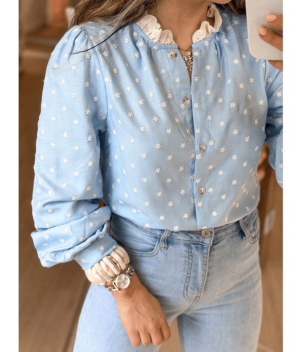 CAMISA AZUL BORDADA