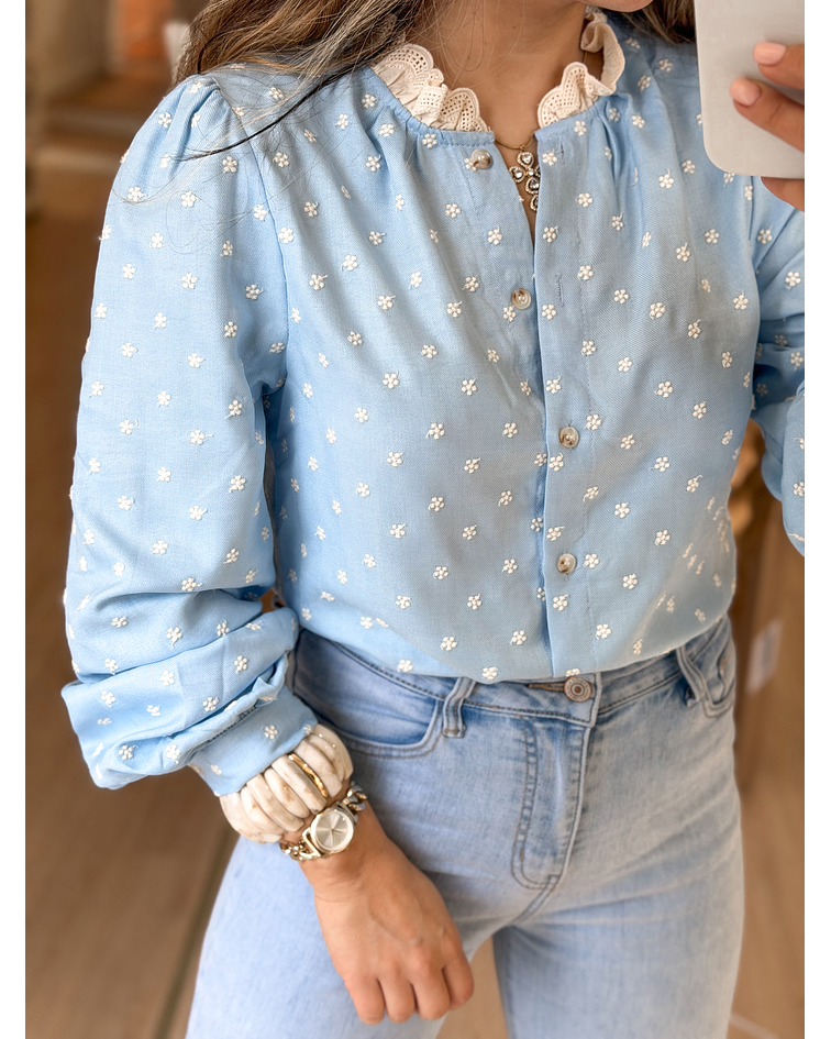 CAMISA AZUL BORDADA