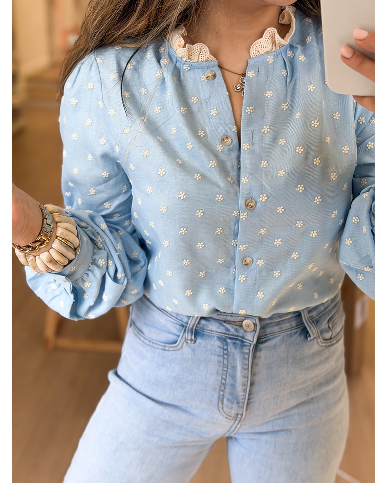 CAMISA AZUL BORDADA
