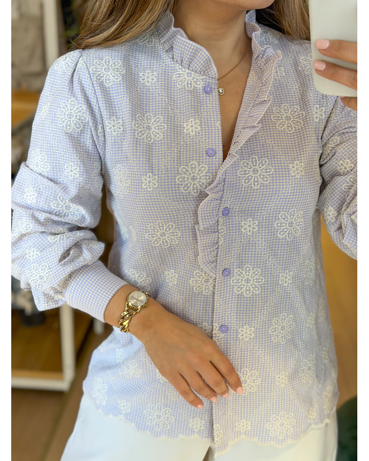 CAMISA VICHY BORDADA LAVANDA