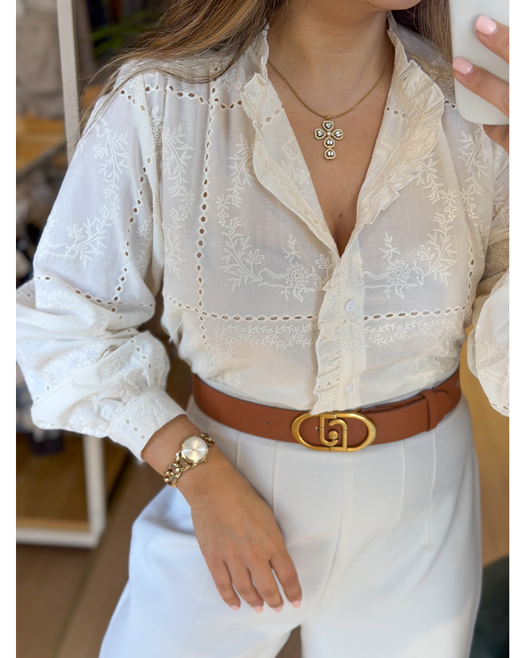 CAMISA BORDADA BEGE