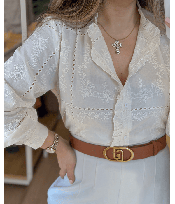 CAMISA BORDADA BEGE