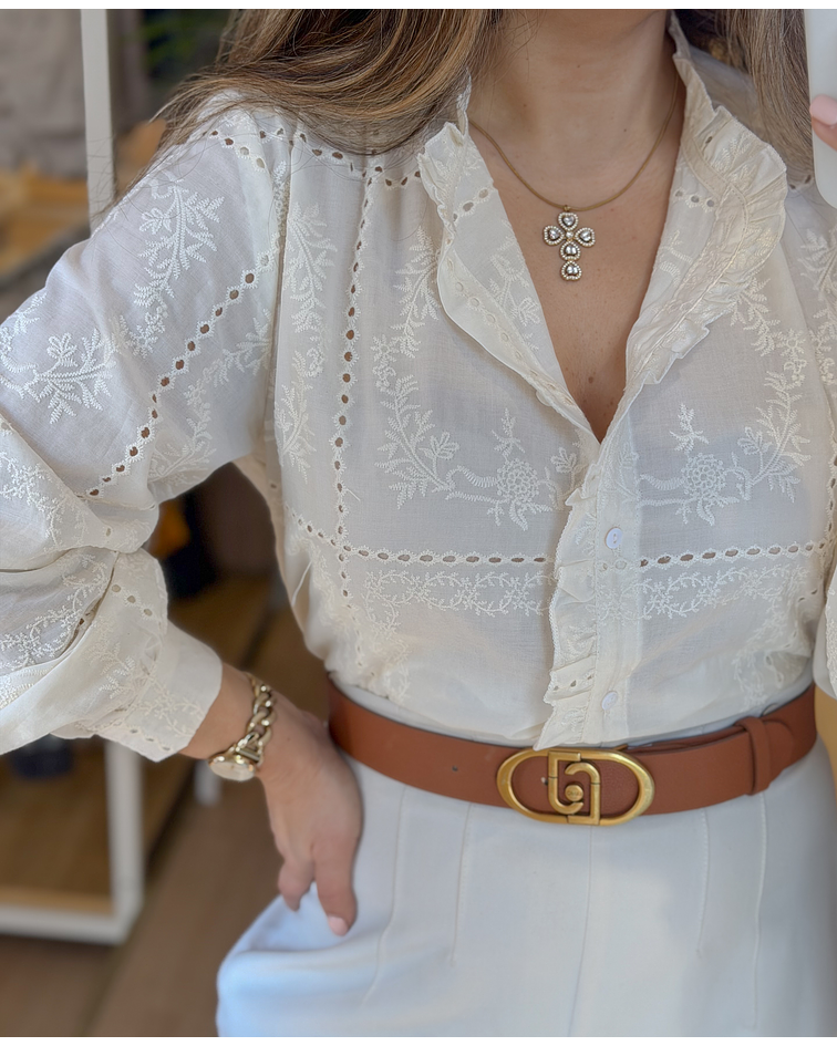 CAMISA BORDADA BEGE