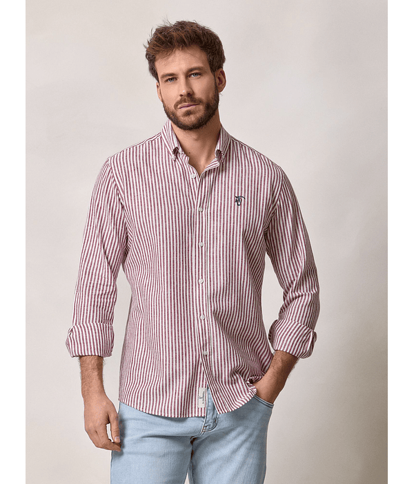 Camisa Linho Listrada | Borgonha