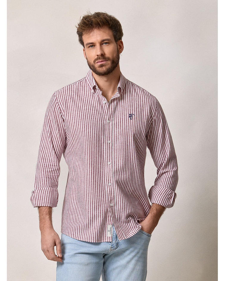 Camisa Linho Listrada | Borgonha