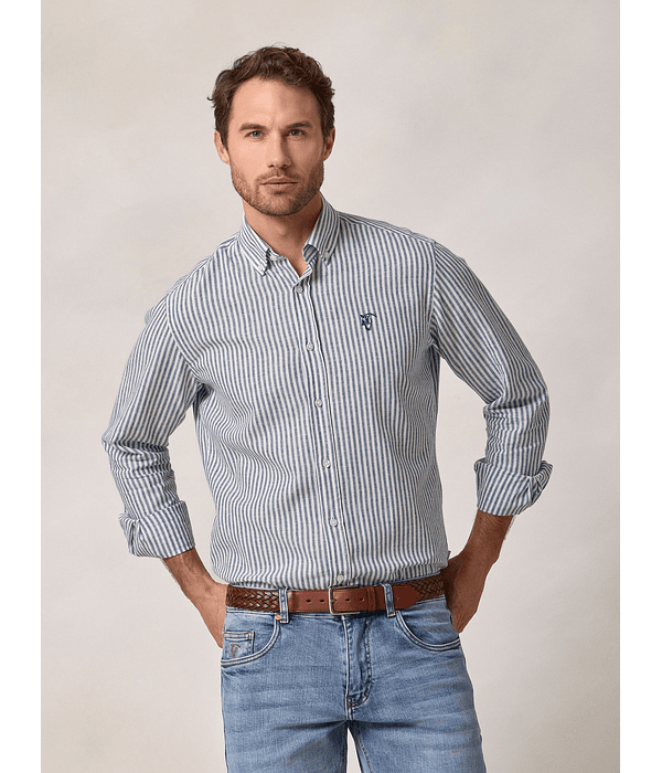 Camisa Linho Listrada | Azul