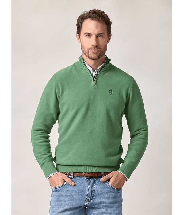 Suéter de Estrutura com Meio Zíper | Verde Hera