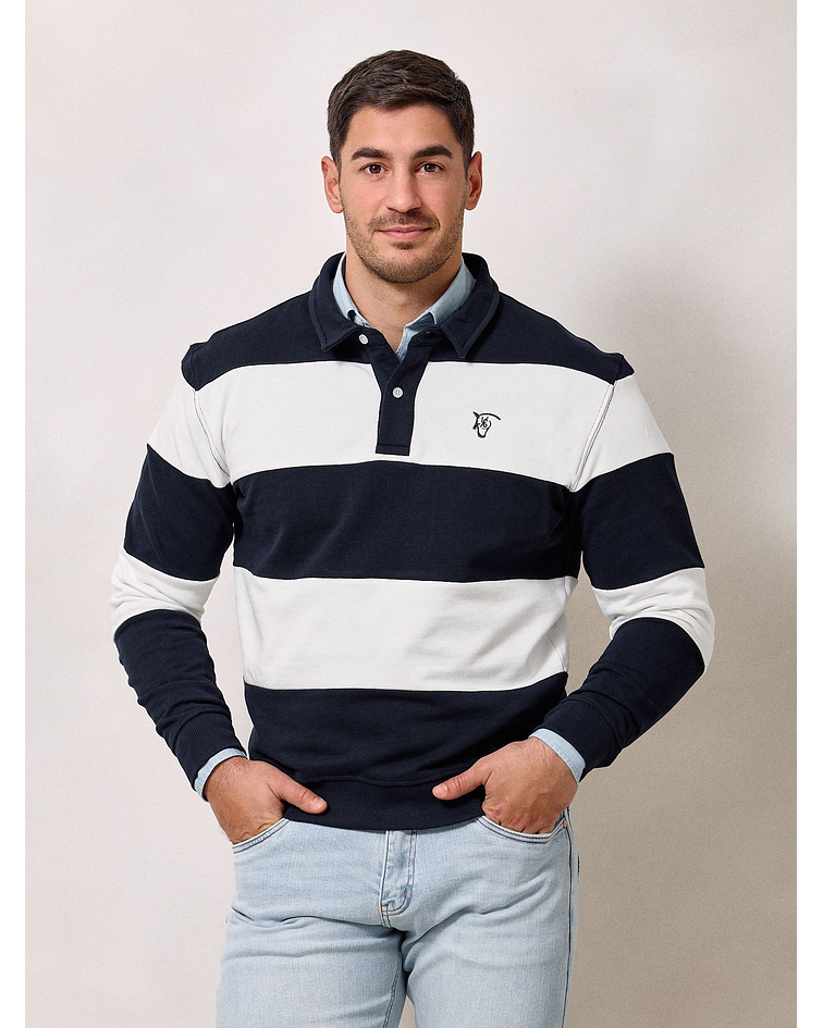 Sweatshirt Polo listrado | Azul Marinho