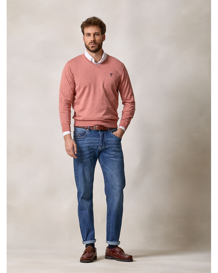 Suéter decote em V | Coral