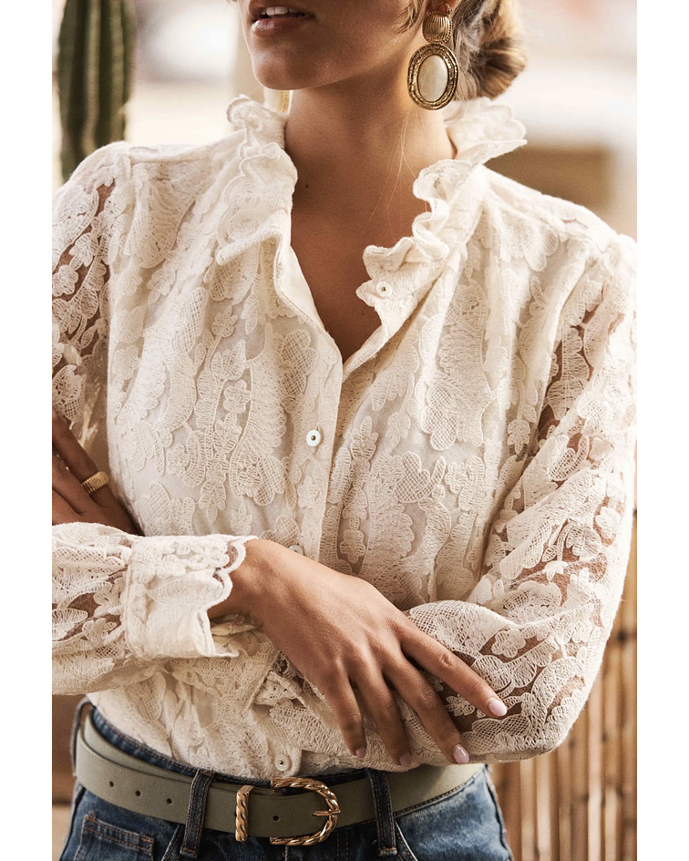 Camisa de encaje beige